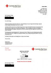 Red Cross receipt for the donation of $1,100.